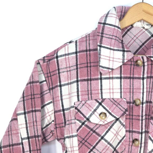 Plaid Flannel Chore Shirt Women Small Pink Whimsygoth Tartan Western Barn Jacket - Picture 9 of 16